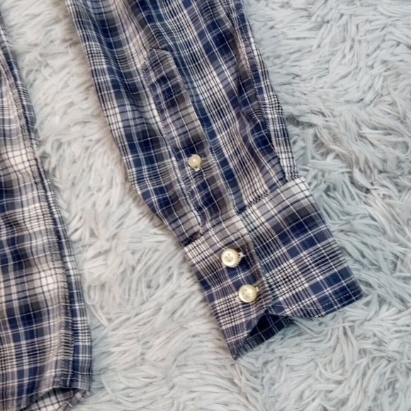 Thomas Dean Performance Mens Shirt Blue M Button Up Plaid Preppy Casual - Picture 6 of 10